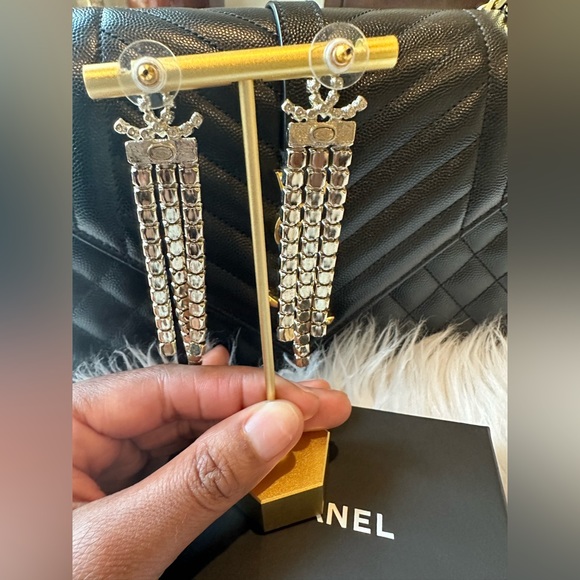 Authentic Chanel CC Drop Earrings Multicolor Crystal Embellished Metal - Picture 4 of 10